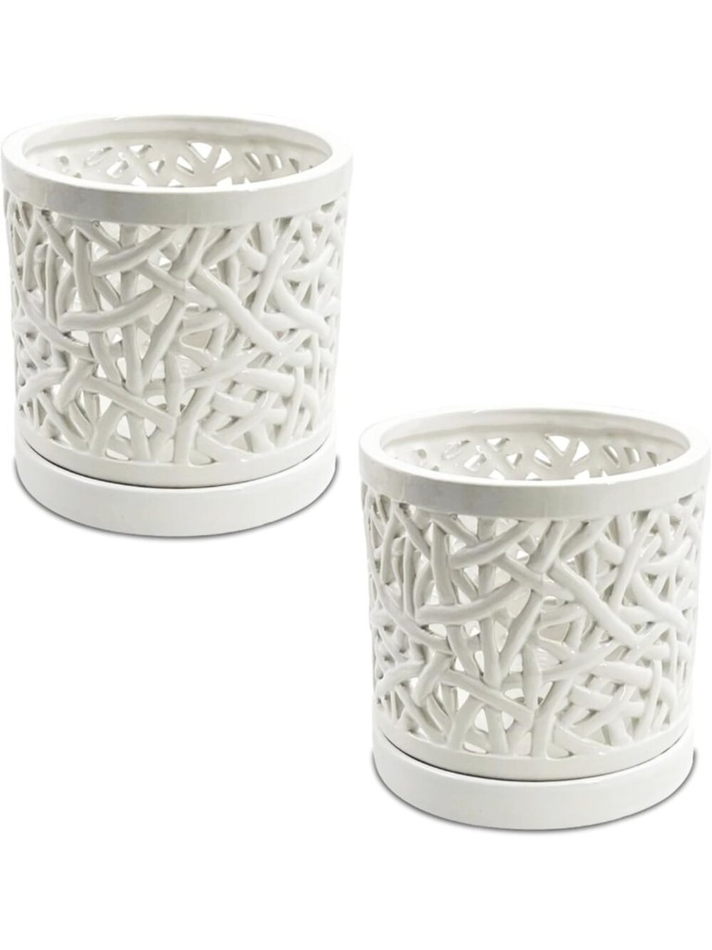 Set of 2 Large 6-Inch Ceramic Orchid Pots with Drainage Holes & Woven Design